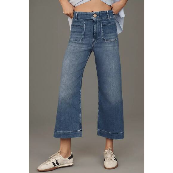 Anthropologie Maeve The Colette Crop Medium Denim High-Rise Wide-Leg Jeans 25P - Picture 1 of 7